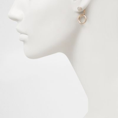 Gold tone circle front and back earrings
